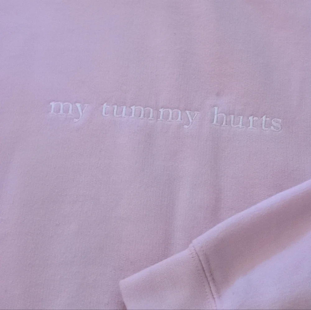 Gildan Women's "My Tummy Hurts" Graphic Light Pink Custom Crewneck Sweatshirt - Picture 2 of 11